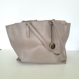 Furla Grey Saffiano Sally Tote 12”X10”X6” Genuine Leather Shoulder Bag